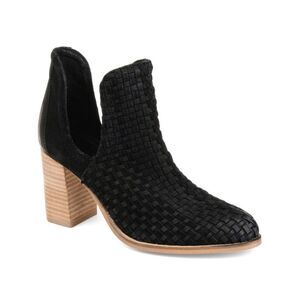 JOURNEE Womens Black Cutouts Kevona Block Heel Slip On Leather Booties 7.5 M